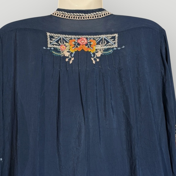 Johnny Was Navy Floral Embroidered Button Tunic - Picture 5 of 16